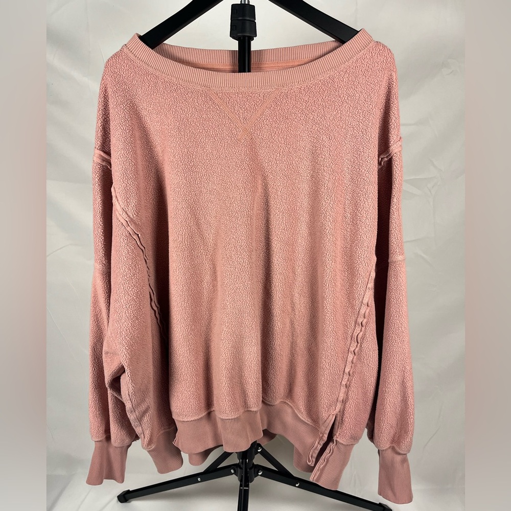 American Eagle Blush Pink Sherpa Pullover Sweatshirt Large Cozy Oversized